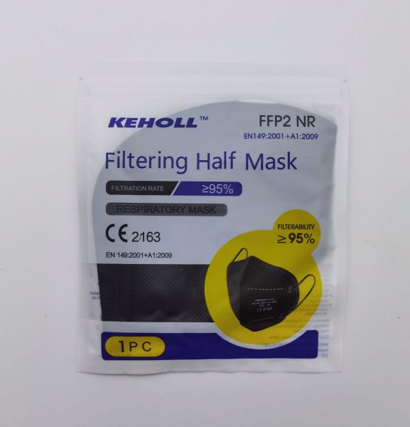 KEHOLL FFP2 Atemschutzmaske CE2163 - schwarz - einzeln verpackt