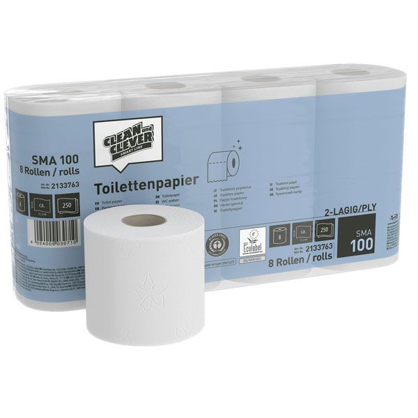 WC Papier Toilettenpapier Kleinrollen 2-lg, Zellstoff, weiß, 250 Blatt, 64 Rollen