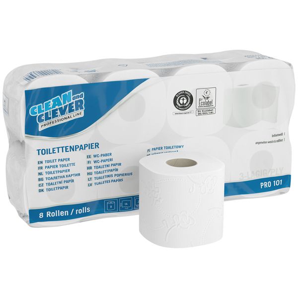 WC Papier Toilettenpapier Kleinrollen 3-lg, Zellstoff, brilliantweiß, 250 Blatt, 64 Rollen